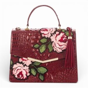 LIKE NEW Brahmin Gabriella - Chianti Rossini Croc Embossed & Rose Embroidery